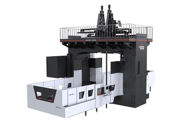 Vision Wide HFM Series Moving Beam 3-Axis CNC Machining Center. An ultra-large double column machine featuring a hydrostatic head, box-in-box crossbeam, and high torque for heavy cutting and automatic 5-face machining of massive components.