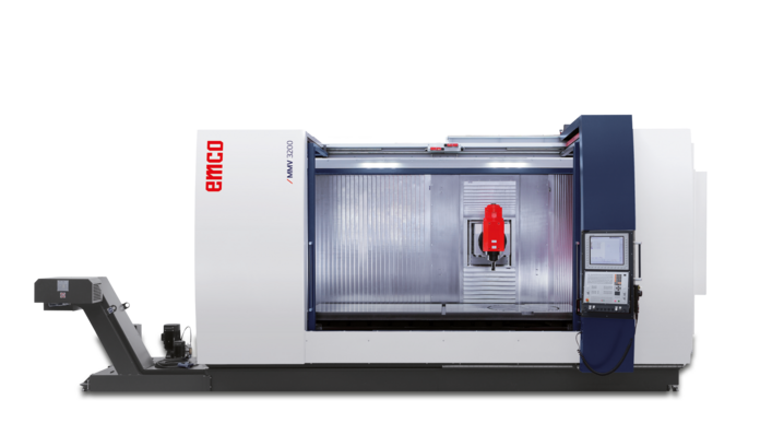 EMCO MMV 3200 Traveling Column Machining Center, 3200 mm X-axis travel, 5000 kg table load, 4/5-axis milling.