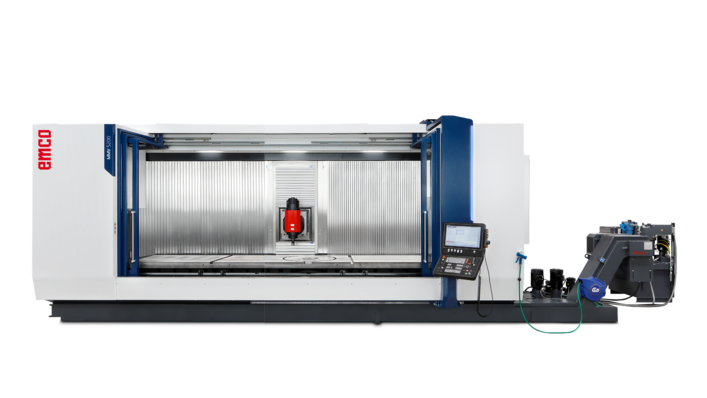 EMCO MMV 5200 Traveling Column Machining Center, 5200 mm X-axis travel, 7000 kg table load, 4/5-axis milling.