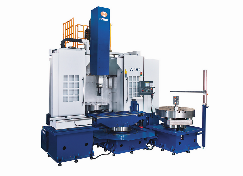 Honor Translating Pallet Automatic Pallet Changer (APC) for Vertical Turning Lathe, showing linear exchange.