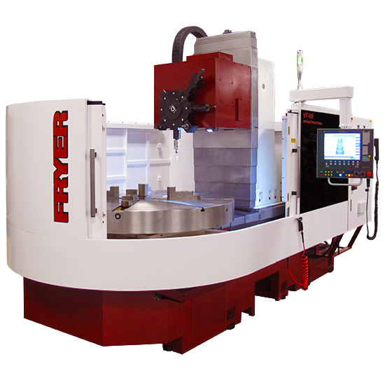 Fryer VT-80 Vertical Turret Lathe (VTL). The largest model in the series with an 80" swing,10,000 lbs load capacity, and space-saving traveling column design for heavy-duty turning.